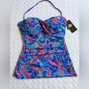 Lauren Ralph Lauren Paisley Halter Tankini Swim Top Blue Multicolor Women’s SZ 6